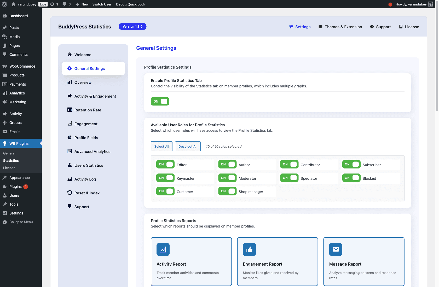 BuddyPress Stats General Settings Page