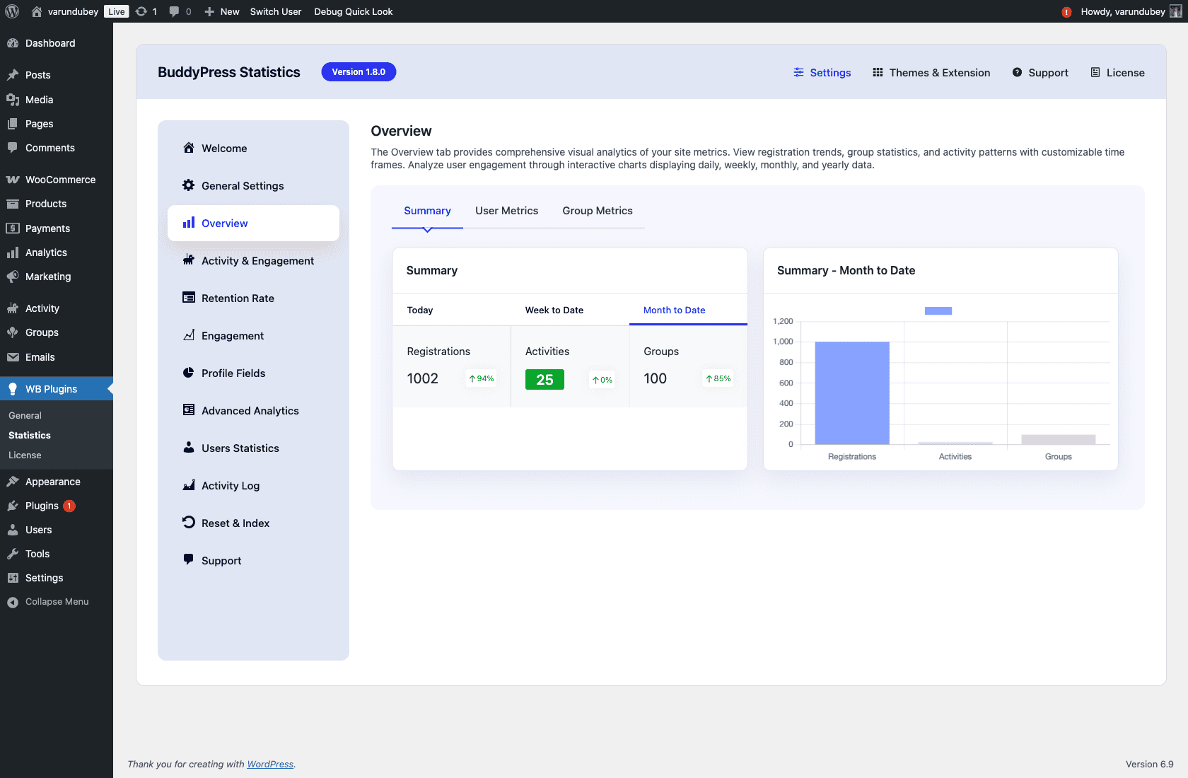 BuddyPress Stats Admin Overview Dashboard