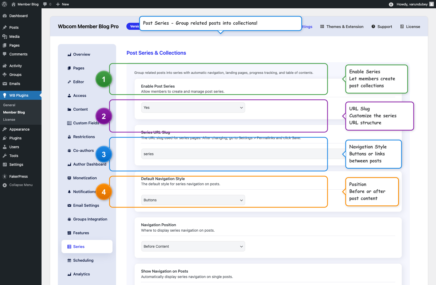 Post Series settings tab
