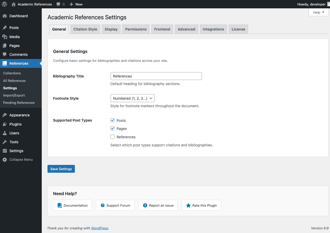 Citation Style Settings