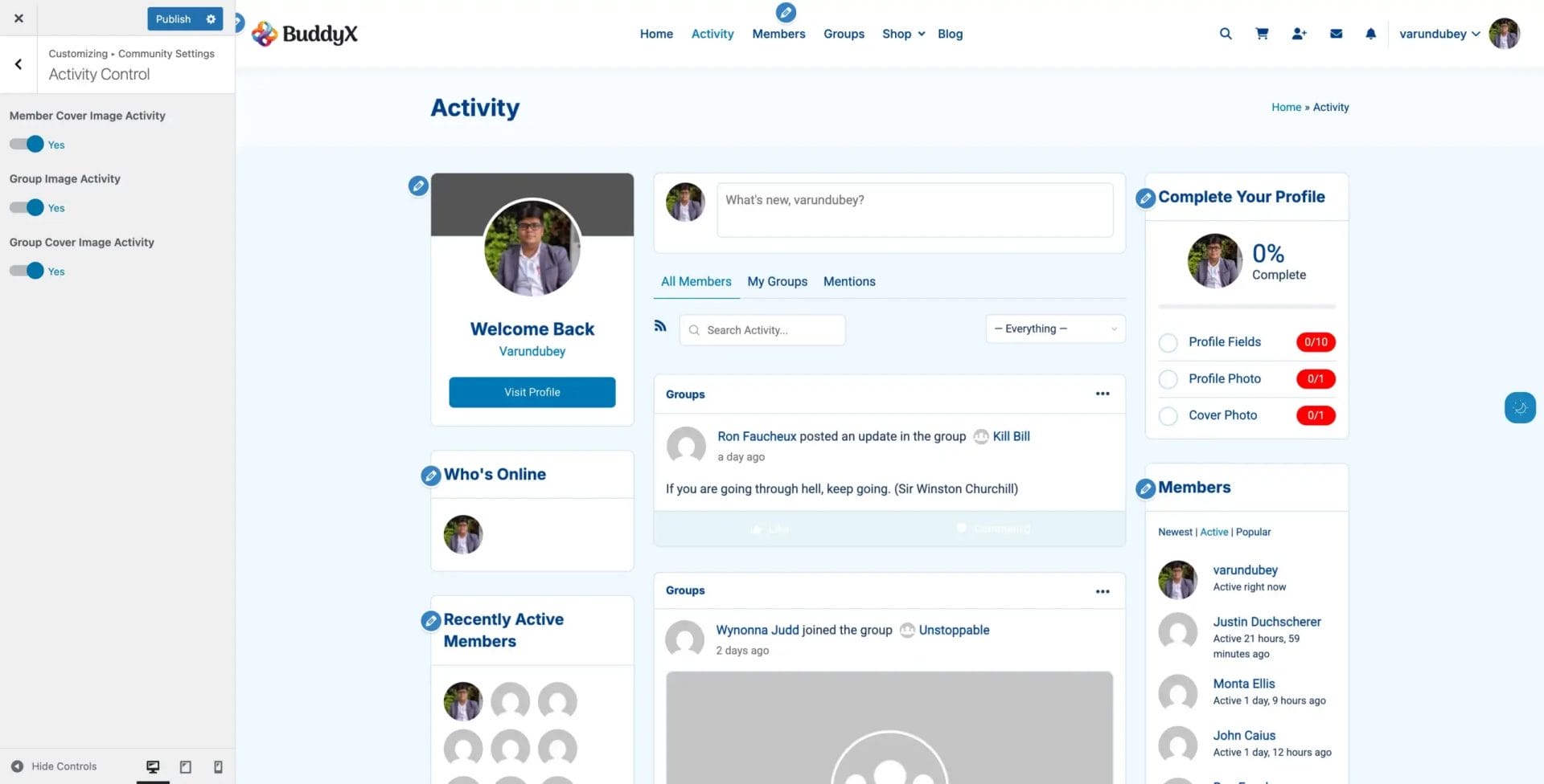 Activity Control Settings