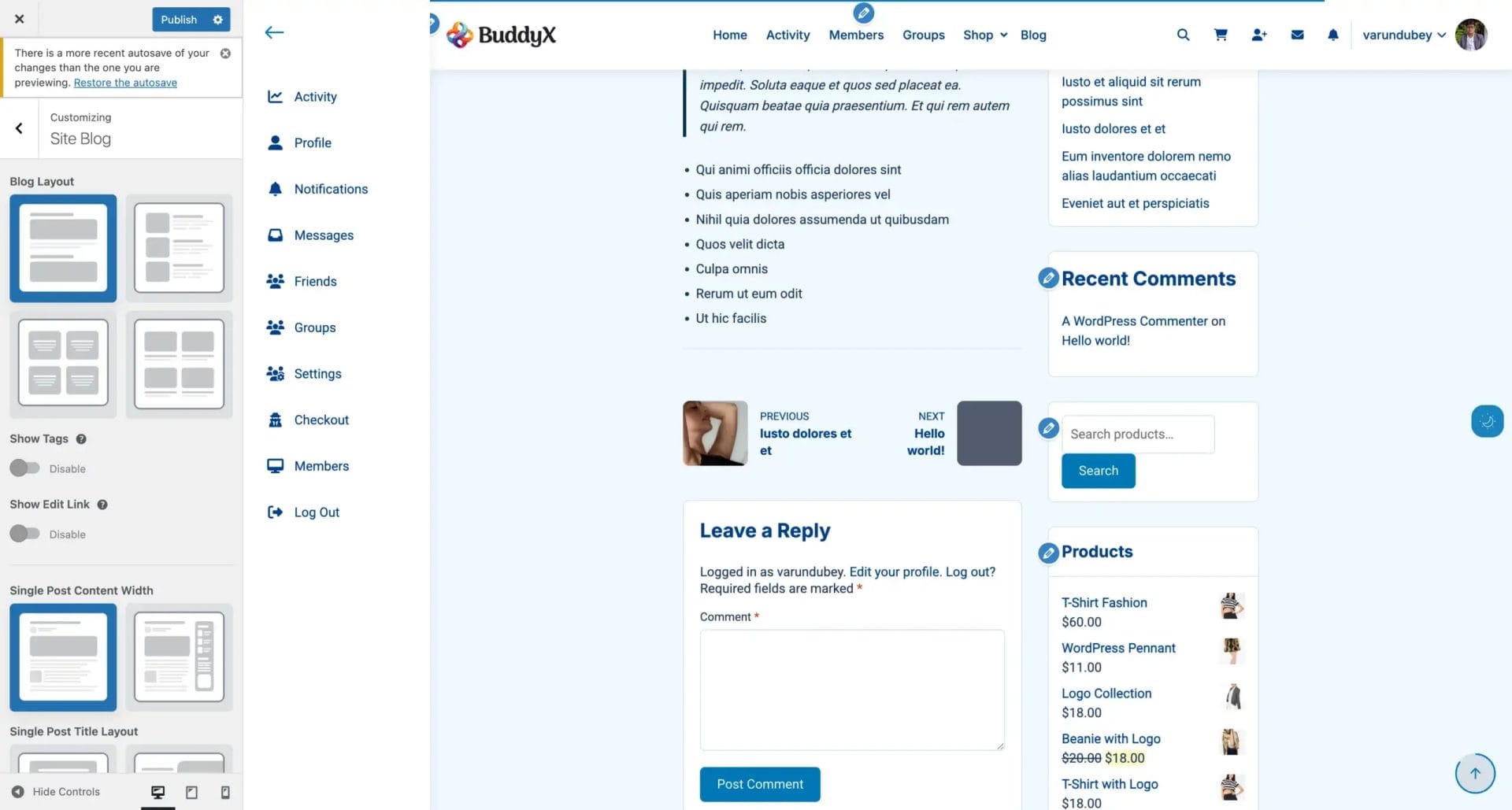 Single Blog Layout Settings