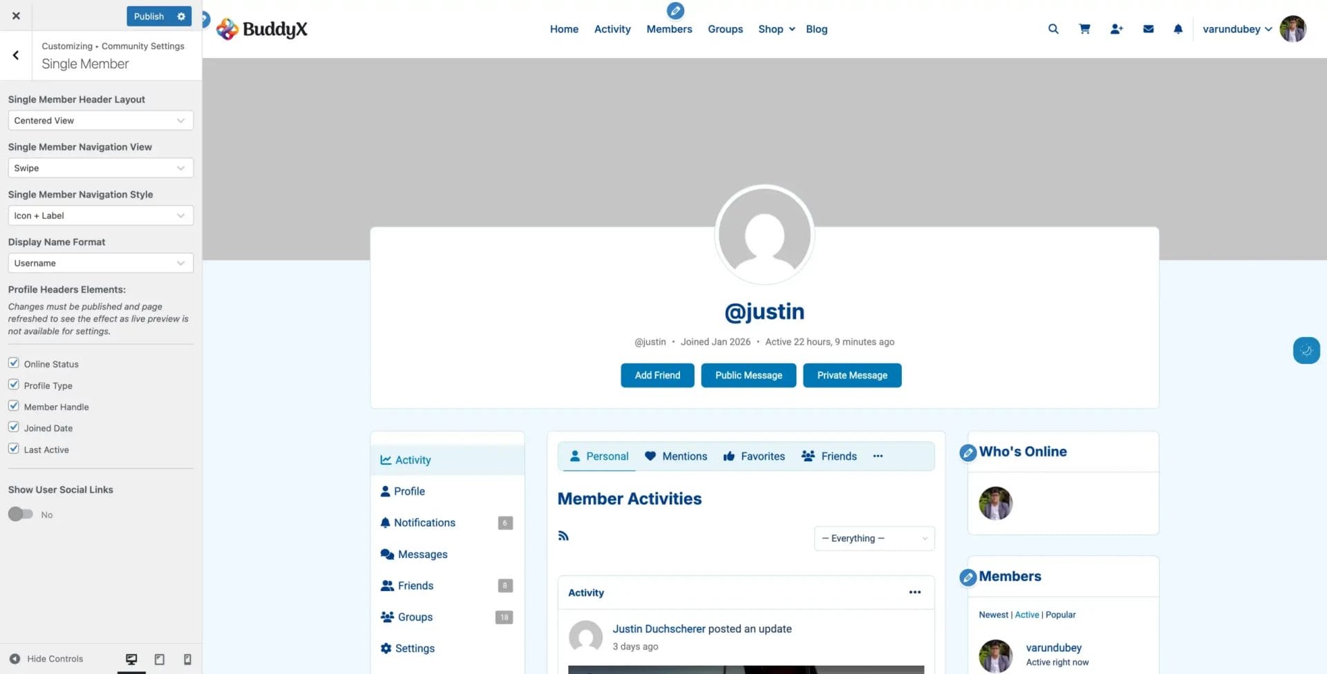 Member Header Centered