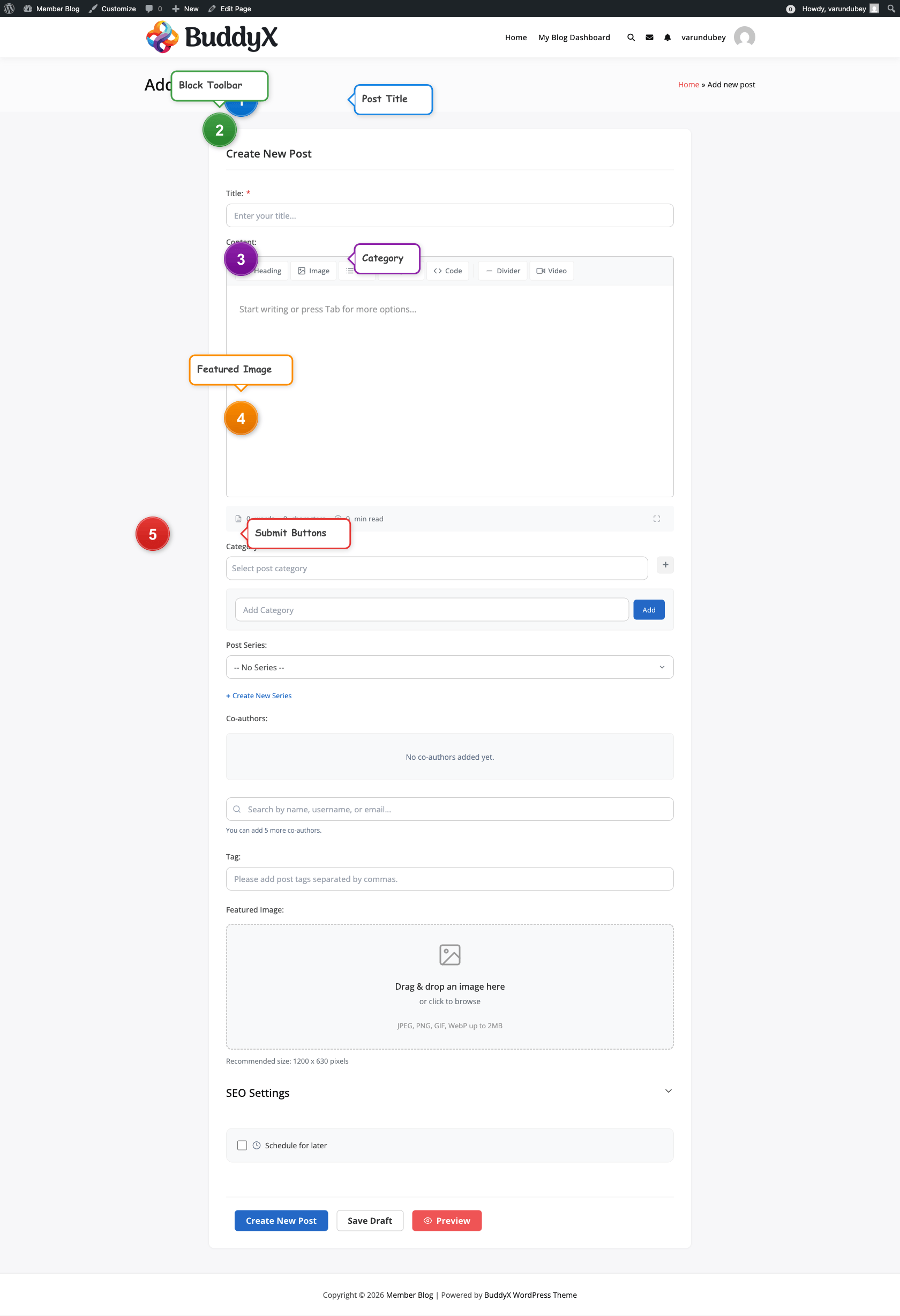 Editor.js block editor interface