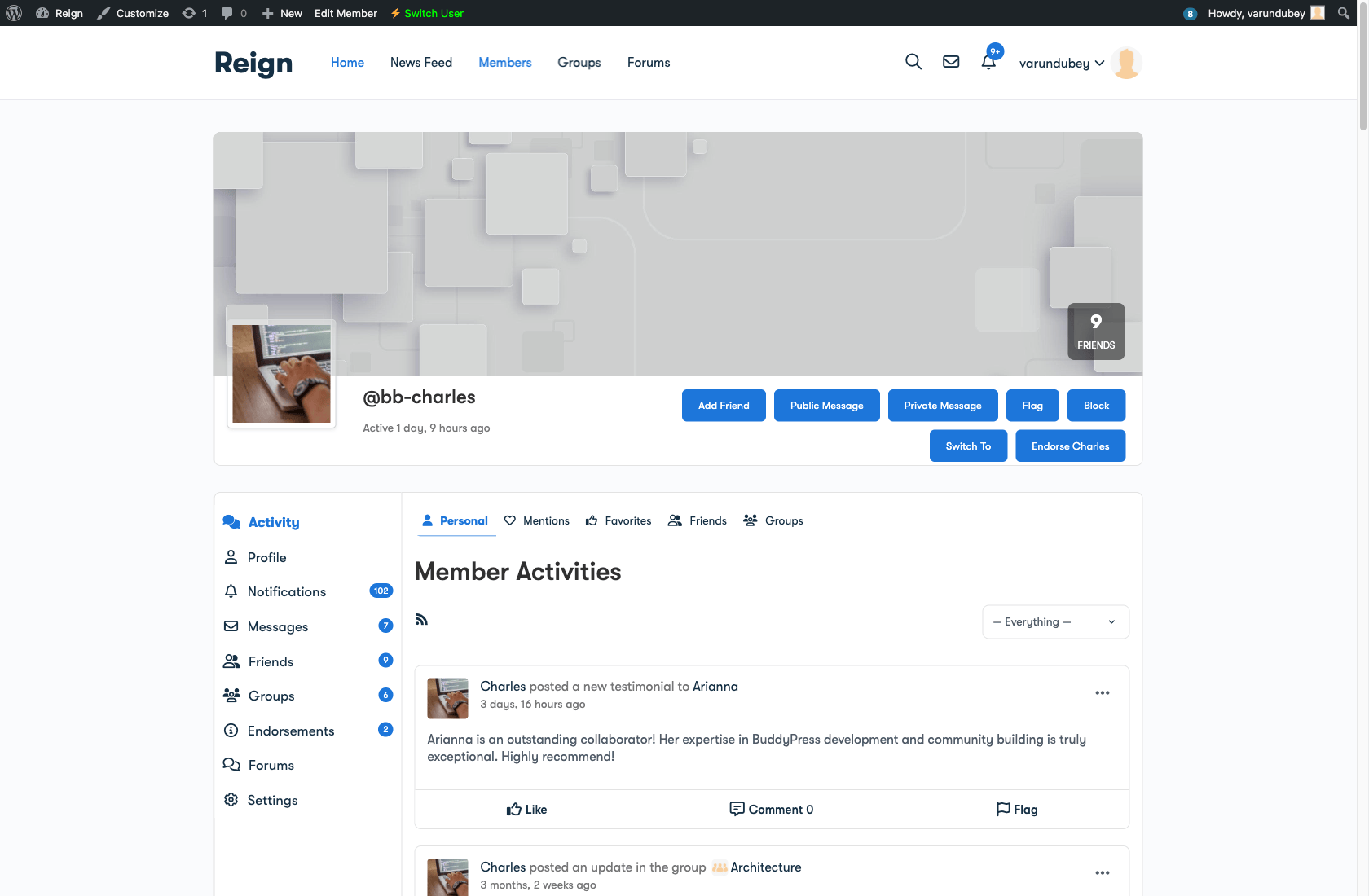 Member Profile with Moderation Options