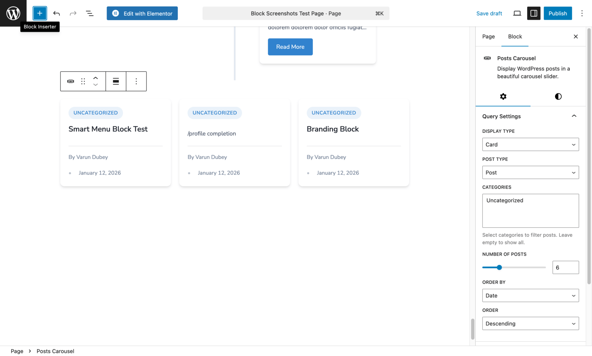 Posts Carousel block