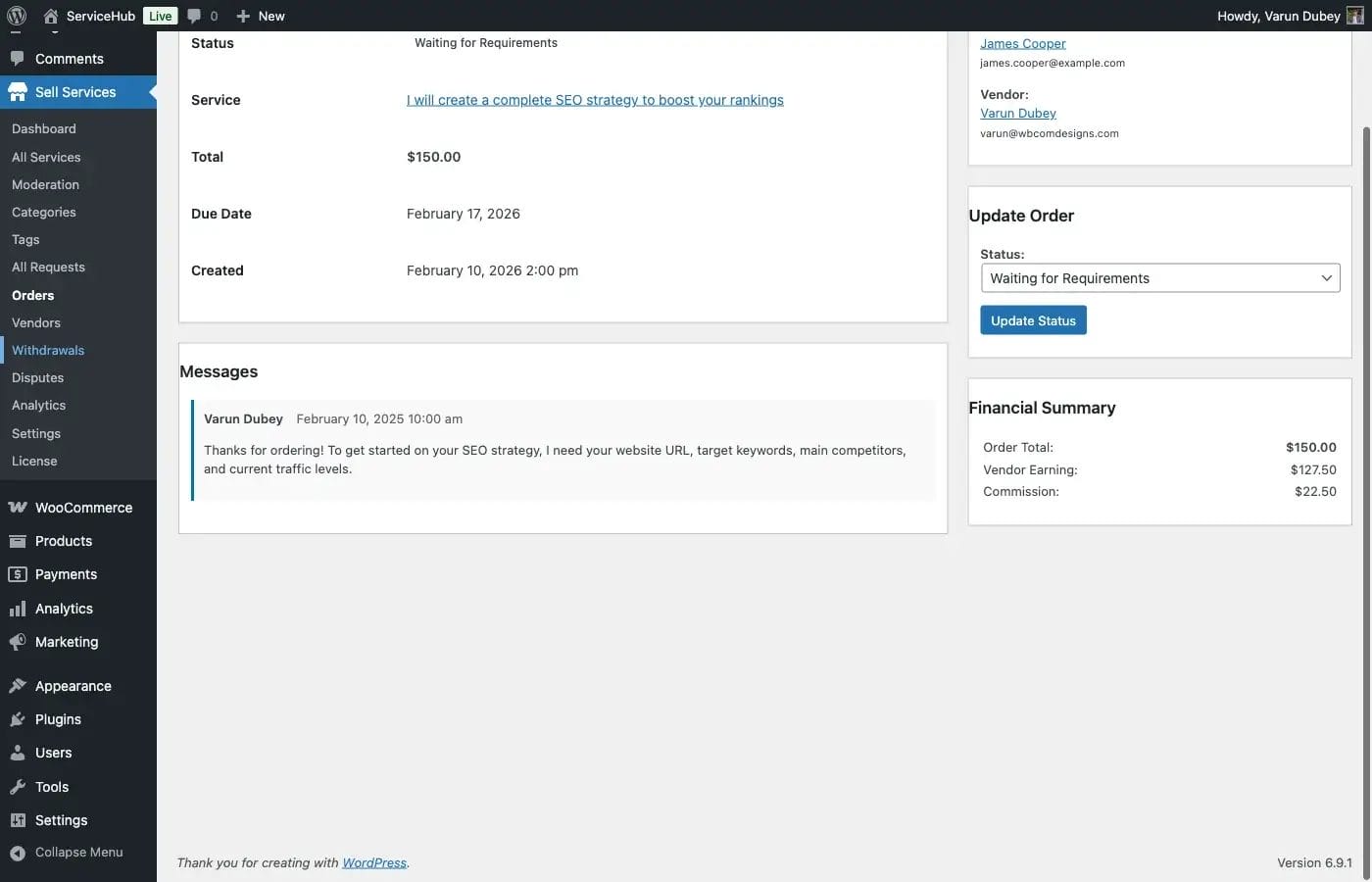 Admin order status actions and transition options
