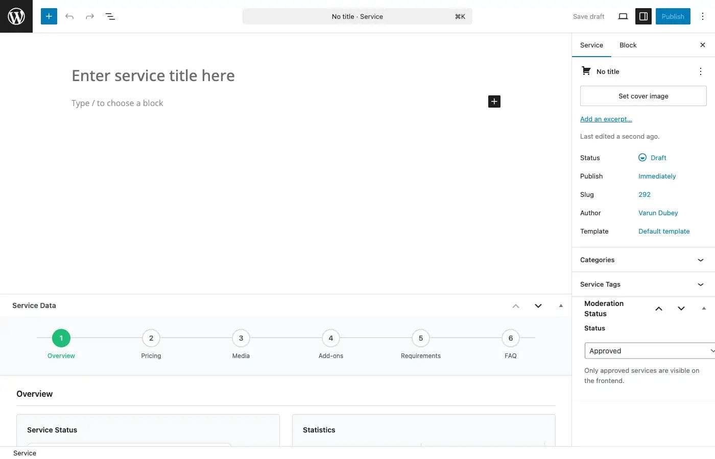 Admin new service editor