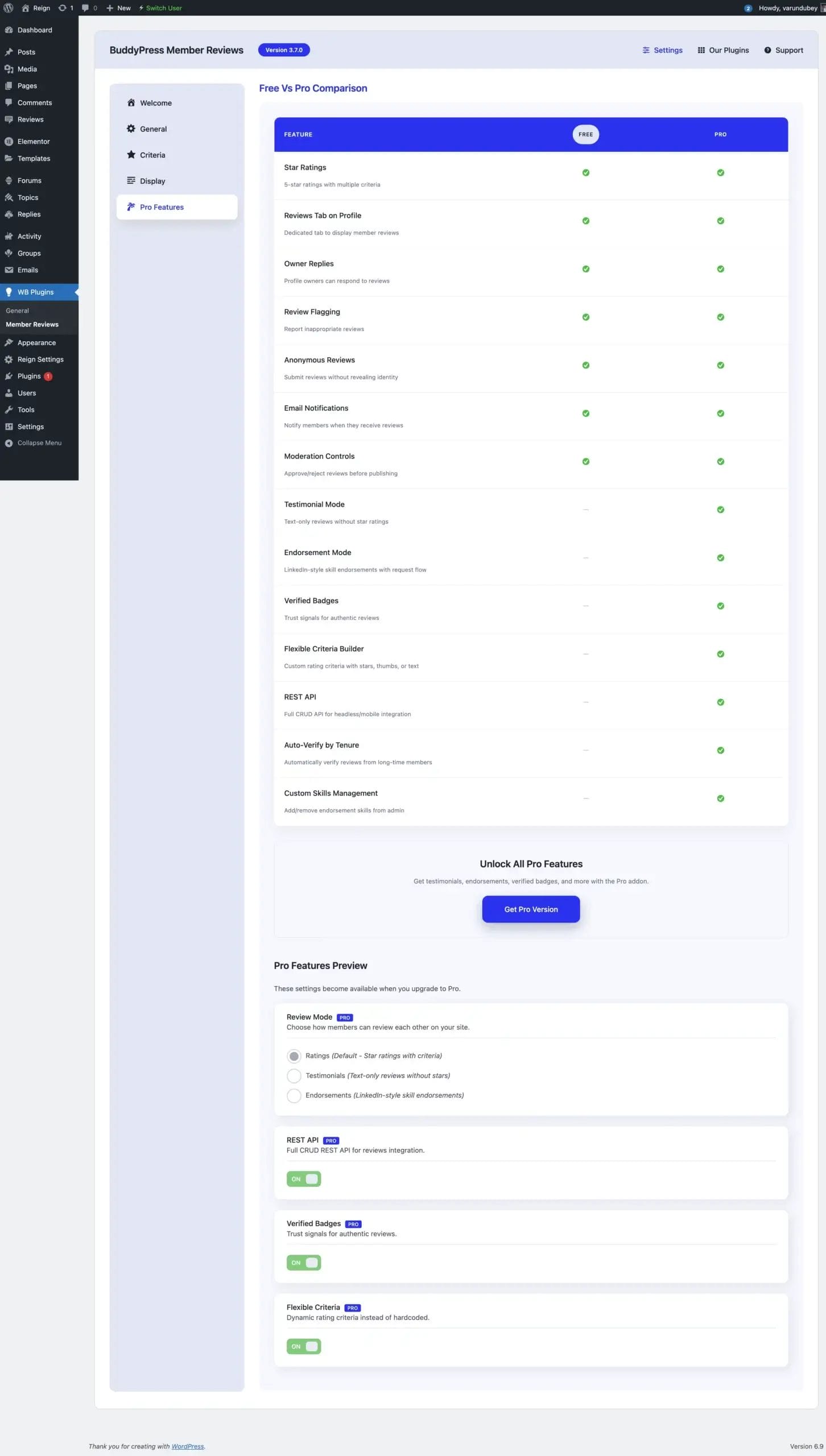 Admin Settings Pro Features