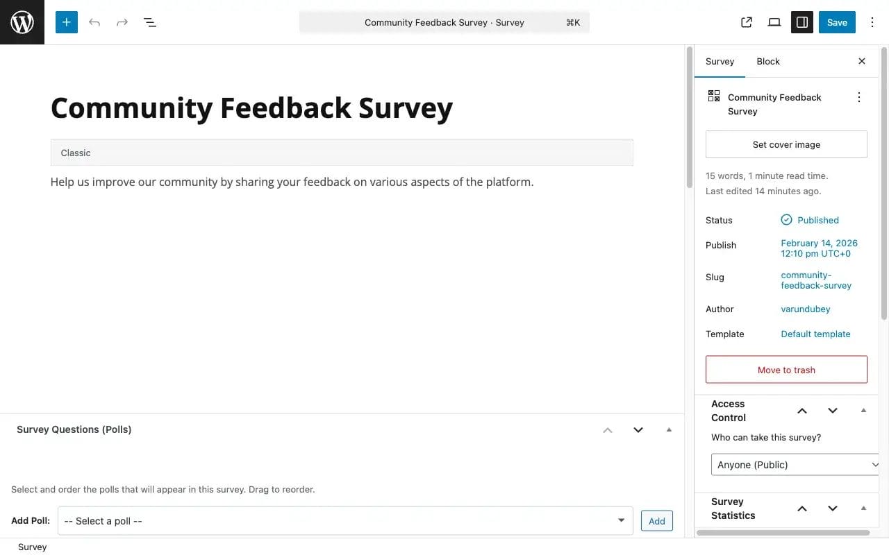 Survey Edit Screen