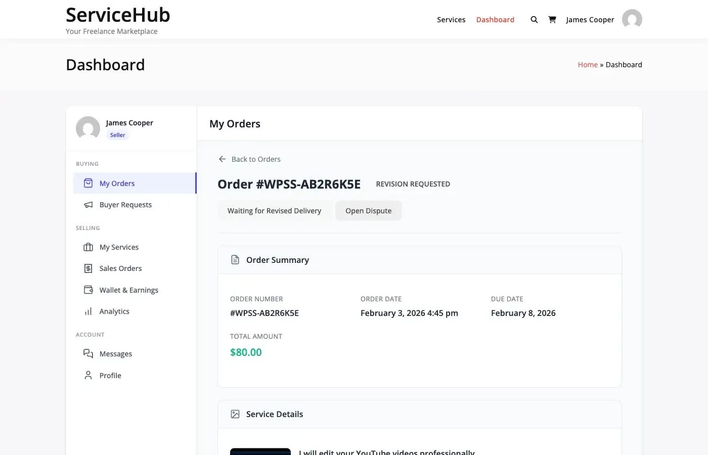 Order message thread between buyer and vendor