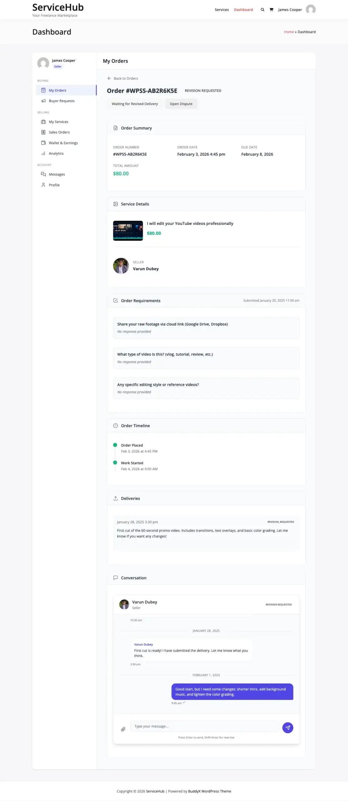 Order messaging interface
