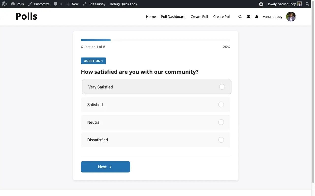 Survey Question Screen