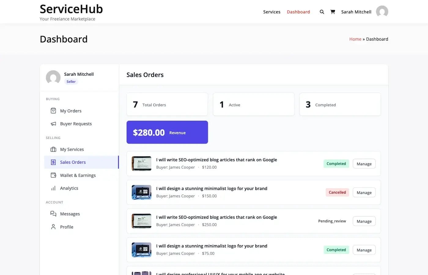 Vendor sales orders list