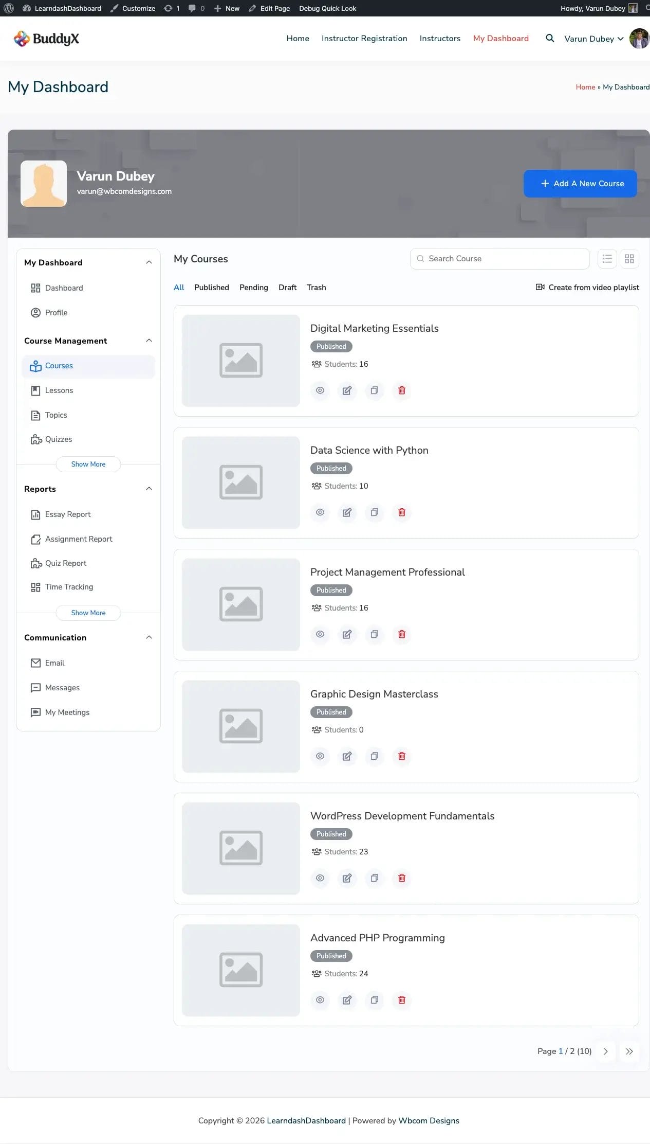 Admin Course Listing
