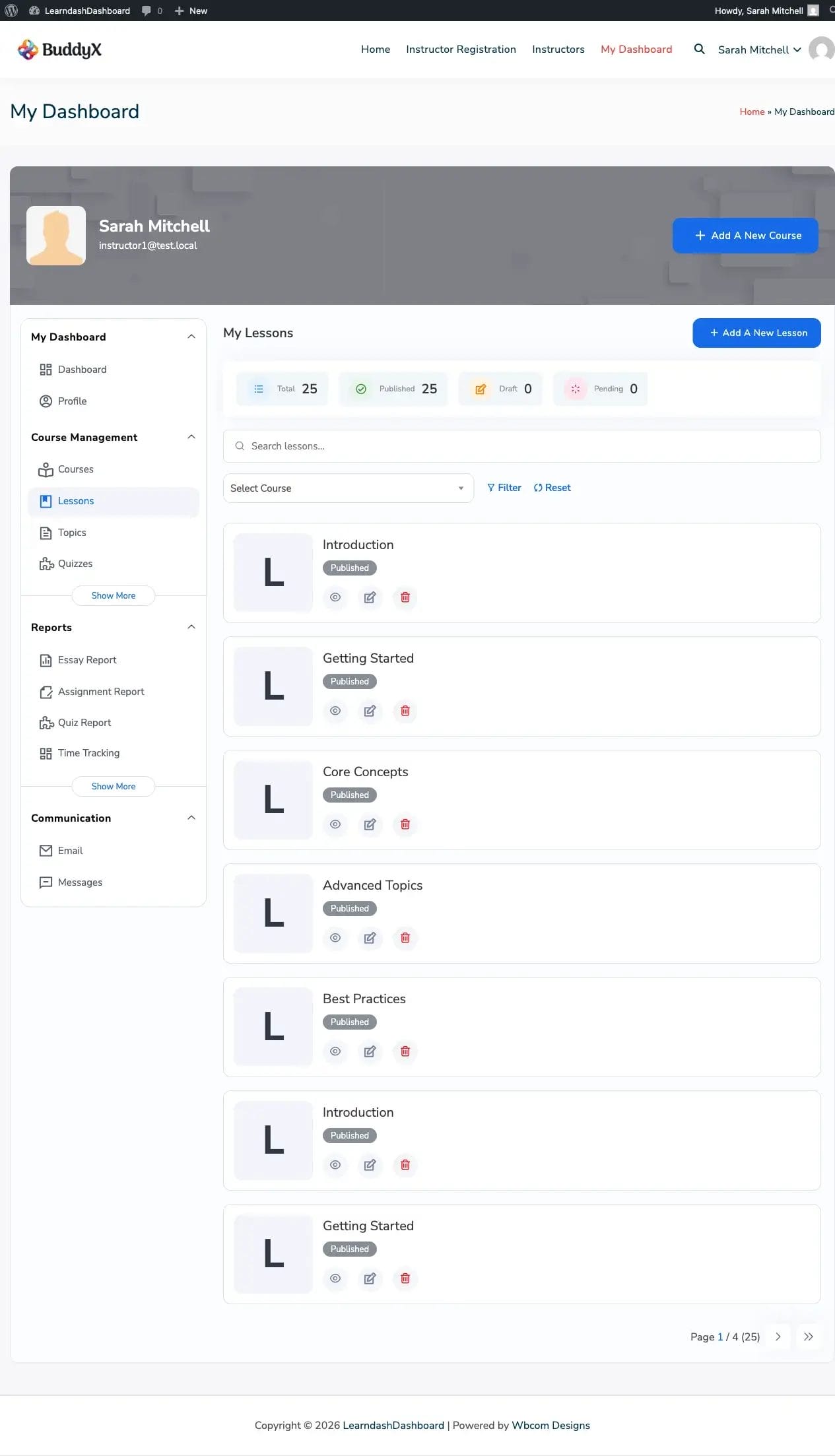 Instructor Lessons Listing