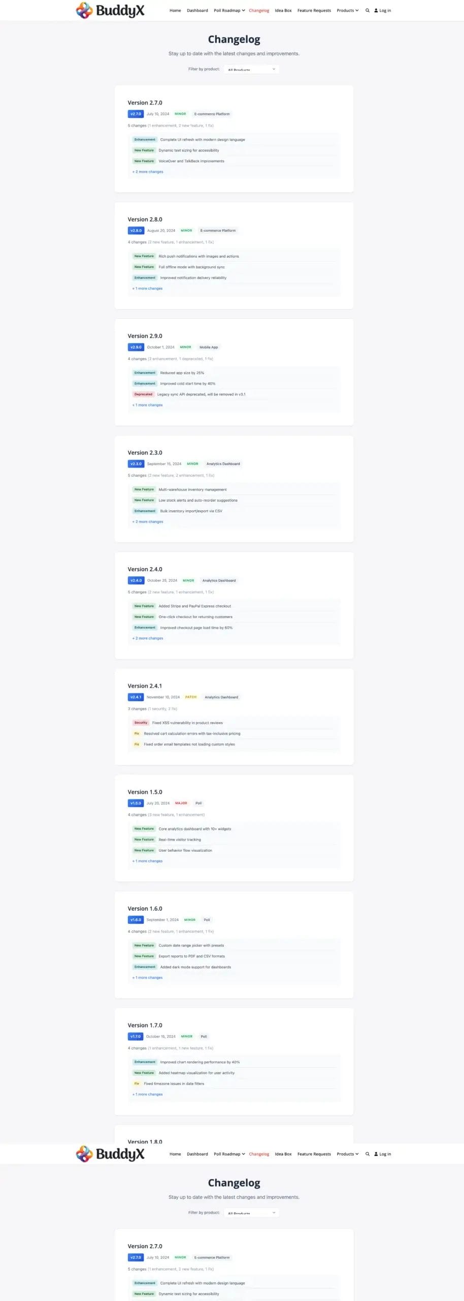 Frontend Changelog Display