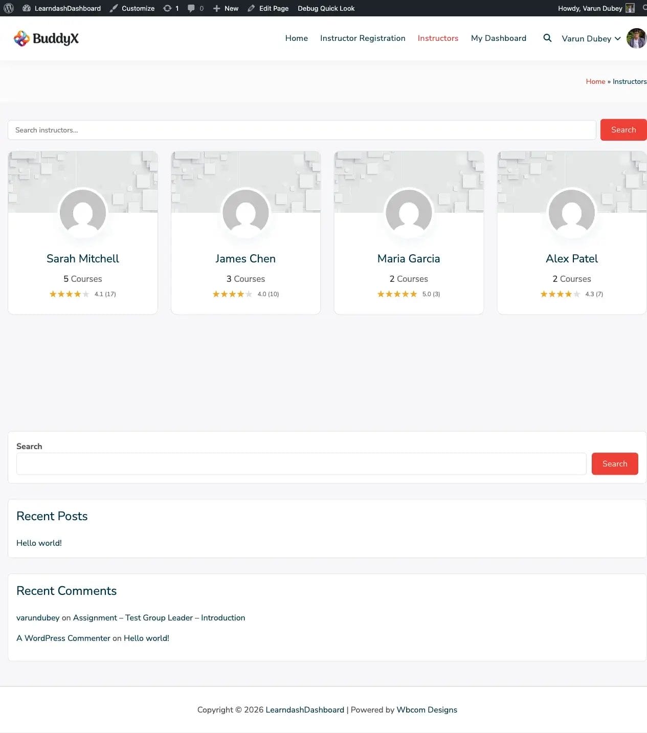 Instructors Listing Page