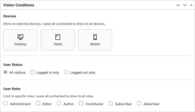 Device targeting options for desktop, tablet, and mobile