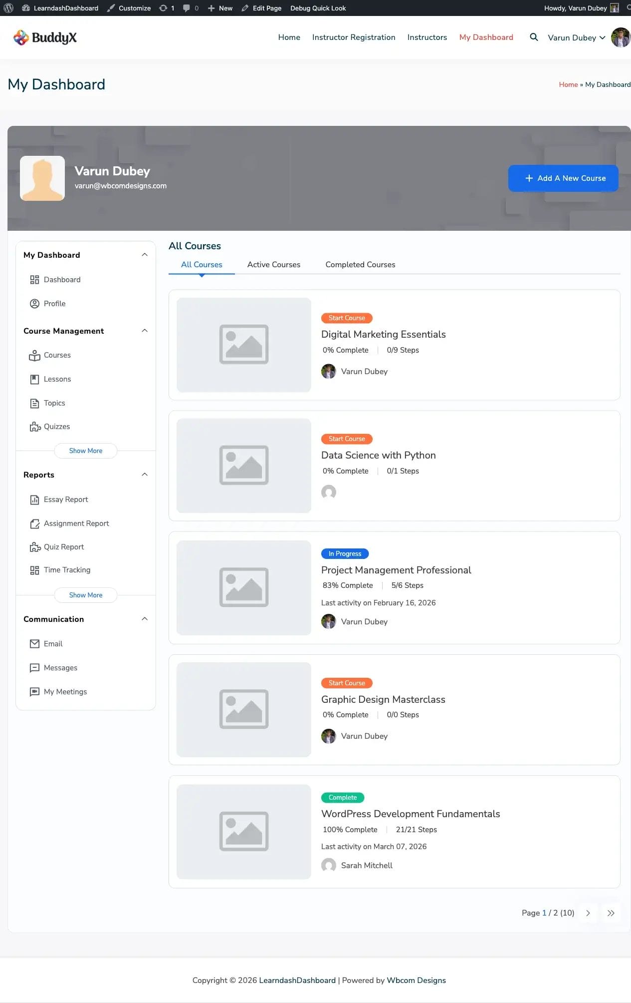 Admin View of Enrolled Courses